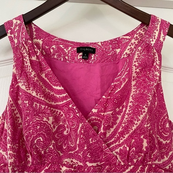 Talbots • Pink Paisley Print Maxi Dress With a Tiered Skirt and Tie Waist Sz 6 - Picture 2 of 5